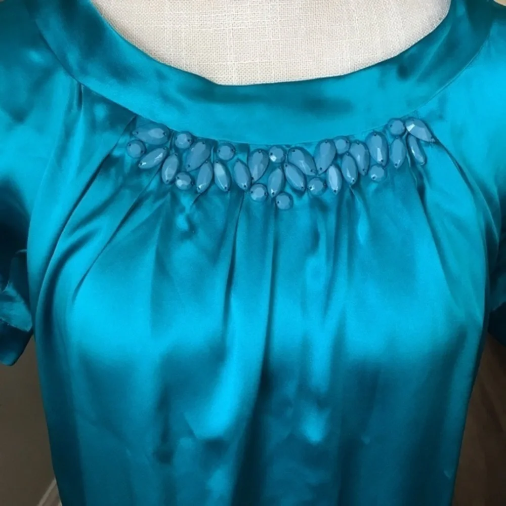 Rebecca Taylor Silk Embellished Turquoise blouse Size 2